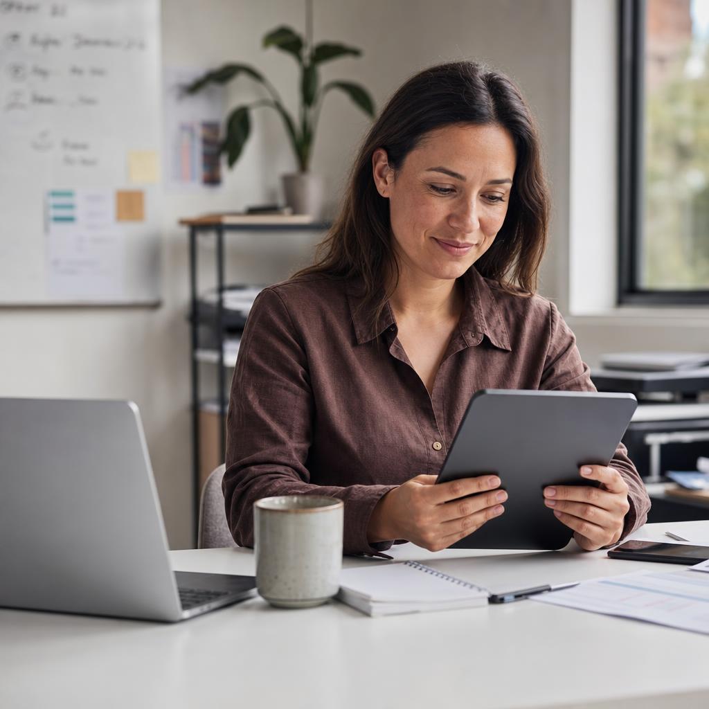 Small business owner opening a business account digitally on a tablet