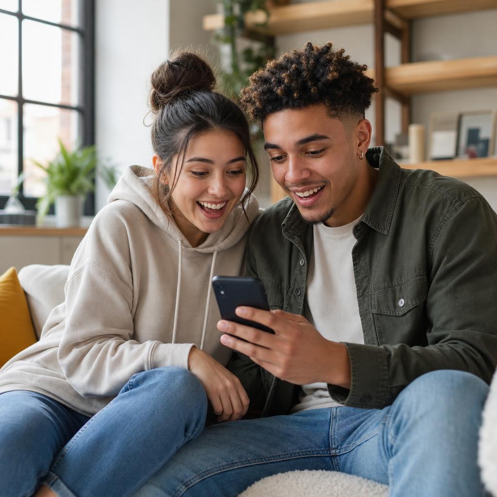 Young Gen Z couple opening a bank account together on a smartphone